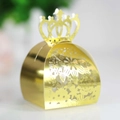 Detailed laser-cut gold crown favor box with intricate floral hollow patterns for weddings - Reflective Gold