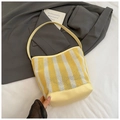 Bolso tote de malla a rayas amarillas y blancas con correa de cuero y gran capacidad - Pequeño / Amarillo