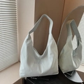 Minimalist light blue hobo tote bag with MVICHI embroidery and wide shoulder strap - Blue