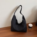 Large black MVICHI tote bag in matte nylon material, ideal for daily commute and students - Black