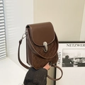 Vertical small square crossbody phone bag in dark brown with woven texture and metal lock - Brown
