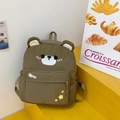 Cute brown bear shaped canvas backpack with embroidery and large capacity for school - Brown