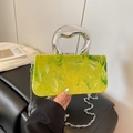 Green marble acrylic box bag with silver geometric handle and metal chain strap - Green