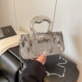 Minimalist marble pattern clutch bag with silver metal handle and chain strap - Gray