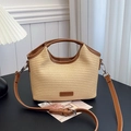 Borsa tote in paglia con finiture in pelle marrone e toppa C&HEKA in colore beige - Marrone