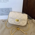 Borsa a tracolla chic in ecopelle trapuntata bianco crema con catena e fibbia dorata - Bianco Sporco