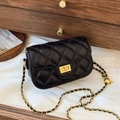 Elegante borsa trapuntata nera con catena a sfera dorata e chiusura rettangolare - Nero