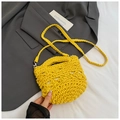 Detail showing bright yellow woven texture with sturdy handle and matching shoulder strap - Egg Yellow
