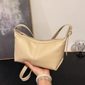 Minimalist beige half-moon shoulder bag in smooth faux leather with adjustable strap - Khaki
