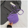 Violet handmade crochet bucket bag with thick rope texture and woven crossbody strap - Purple
