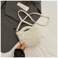Chic cream white hand-woven knit bucket bag with braided strap for summer beach vacation - Off White