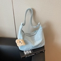 Light blue embroidered crescent bag with cute cat detail and star plush charm - Blue with Charm