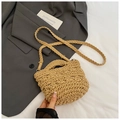 Handmade khaki woven bucket bag with thick texture and spiral shoulder strap - Khaki