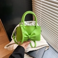 Grass green bow-knot bucket bag with white drawstring inner pouch and heart charm - Green