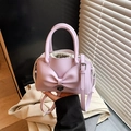 Lavender bow bucket bag with silver heart charm and cream drawstring inner lining - Purple