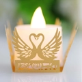 Golden laser-cut swan paper lampshade with LED candle for wedding table decor - Gold
