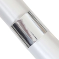 Macro shot of white satin napkin ring with polished silver metallic buckle detail - Mirror Silver