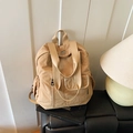Lightweight khaki nylon backpack for women featuring a minimalist multi-pocket design - Khaki