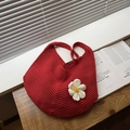 Sac fourre-tout au crochet rouge avec petite marguerite pour vacances à la plage - Rouge