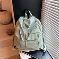 Chic mint green wrinkled nylon backpack for women with flap pocket and side pouches - Green
