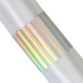 Macro shot of white satin napkin ring featuring a shimmering laser iridescent decorative band - Mirror Iridescent