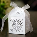 Weiße lasergeschnittene Geschenkbox mit Schneeflocken und weißem Organzaband-Schleife - Weiß