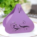 Detail of laser-cut tulip patterns on purple triangular wedding candy gift box - Dark Purple