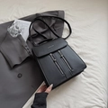Minimalist black faux leather backpack for women with flap and dual zippers - Black