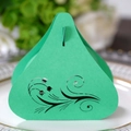 Green laser cut tulip wedding favor box on white porcelain plate with floral background - Dark Green