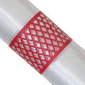 Red laser-cut hollow grid napkin ring on white satin fabric for wedding table decor - Pearlescent Red