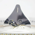 Close-up of laser-cut tulip pattern on silver wedding candy box with top slot detail - Reflective Silver