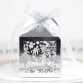 Silver mirror gift box with hollow snowflake pattern and a delicate silk ribbon bow - Silver