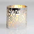 Elegant hollow rose pattern silver metal candle holder with warm LED light effect - Double-Sided Reflective Silver
