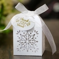 White laser-cut snowflake paper favor box with ribbon and gold Thank You tag - White (with Thank You Tag)