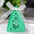 Teal hollow snowflake gift box with white organza ribbon for Christmas party wedding candy - Dark Green
