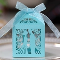 Scatola per bomboniere blu tagliata al laser con design a cuore e nastro di raso - Blu Tiffany