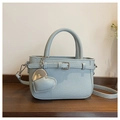 Light blue lychee texture crossbody bag with heart charm and adjustable shoulder strap - Blue