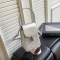 Silver metallic crossbody small square bag with textured panel and adjustable strap - Silver