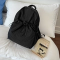 Minimalist black nylon drawstring backpack with pleated texture for daily commute - Black