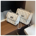 White quilted crossbody bags in two sizes with silver flip-lock and chain straps - Large / White