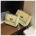 Pale yellow quilted leather chain crossbody bag with silver hardware in two sizes - Large / Yellow