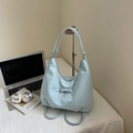 Powder blue large capacity shoulder bag with a bow and heart pendant detail - Blue Without Charm