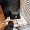 Classic black quilted leather crossbody bag with adjustable gold ball chain and handle - Small Black
