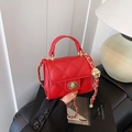 Red quilted leather mini crossbody bag with gold chain strap and adjustable metal ball - Small Red