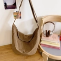 Brown checkered nylon dumpling bag with adjustable shoulder strap and large capacity - Khaki