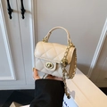 Quilted cream crossbody bag with golden chain and adjustable metal ball detail - Small White