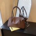 Sac fourre-tout en cuir marron foncé à motif litchi de style Boston vintage - café