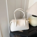 Bolso bowling chic de cuero blanco roto con grano de lichi y asas dobles - Blanco