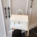 Mini zaino elegante in pelle PU bianco crema con trama a grana e manico superiore fisso - Bianco