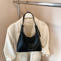 Chic black underarm hobo bag with adjustable strap and silver metal brand plaque - No Pendant / Black